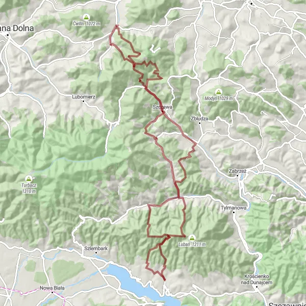 Map miniature of "Off-the-Beaten-Path Adventure through Gorgeous Valleys" cycling inspiration in Małopolskie, Poland. Generated by Tarmacs.app cycling route planner
