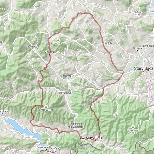 Map miniature of "Góry Podhalańskie Adventure" cycling inspiration in Małopolskie, Poland. Generated by Tarmacs.app cycling route planner