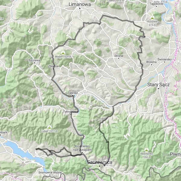 Map miniature of "Białka Valley Loop" cycling inspiration in Małopolskie, Poland. Generated by Tarmacs.app cycling route planner