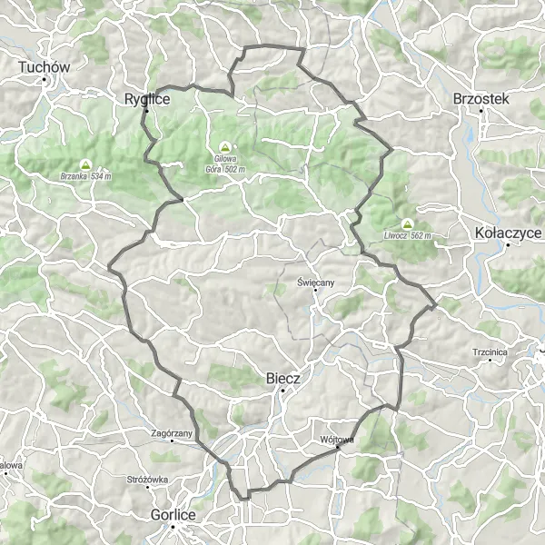 Map miniature of "The Majestic Mountains Road Cycling Tour" cycling inspiration in Małopolskie, Poland. Generated by Tarmacs.app cycling route planner