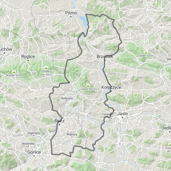 Map miniature of "The Winding Hills Road Cycling Adventure" cycling inspiration in Małopolskie, Poland. Generated by Tarmacs.app cycling route planner