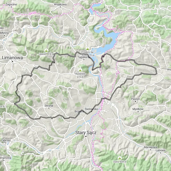 Map miniature of "The Ultimate Mountain Challenge" cycling inspiration in Małopolskie, Poland. Generated by Tarmacs.app cycling route planner