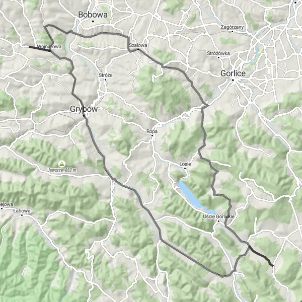 Map miniature of "The Beskid Gem" cycling inspiration in Małopolskie, Poland. Generated by Tarmacs.app cycling route planner