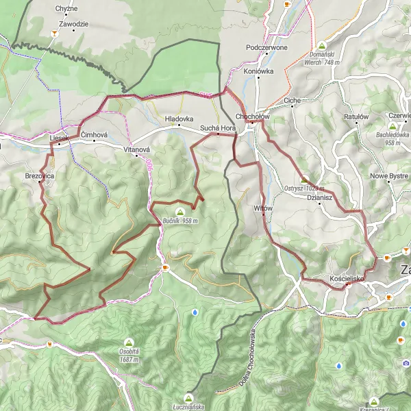 Map miniature of "Off the Beaten Path" cycling inspiration in Małopolskie, Poland. Generated by Tarmacs.app cycling route planner