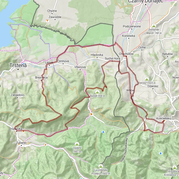 Map miniature of "Kościelisko Gravel Adventure" cycling inspiration in Małopolskie, Poland. Generated by Tarmacs.app cycling route planner