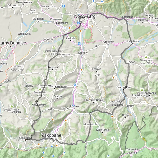 Map miniature of "Mountain Madness" cycling inspiration in Małopolskie, Poland. Generated by Tarmacs.app cycling route planner