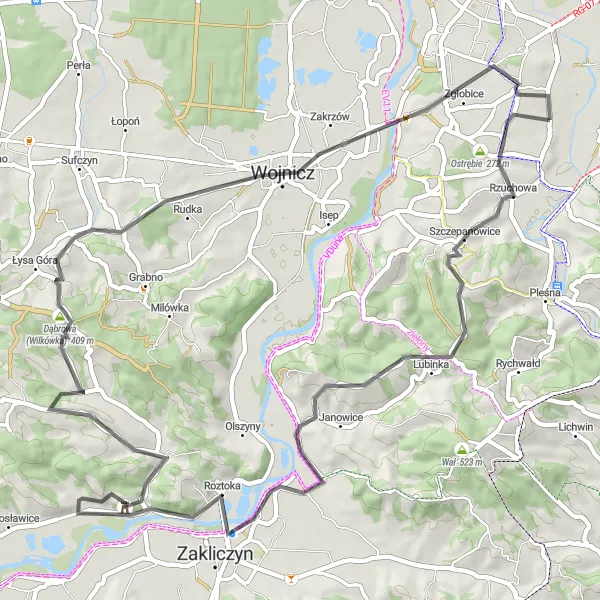 Map miniature of "Discover the Charm" cycling inspiration in Małopolskie, Poland. Generated by Tarmacs.app cycling route planner