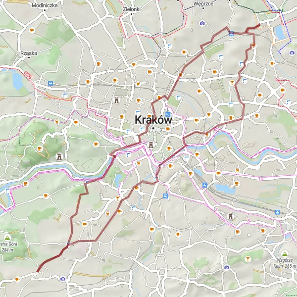 Map miniature of "Gravel Adventure in Kraków" cycling inspiration in Małopolskie, Poland. Generated by Tarmacs.app cycling route planner