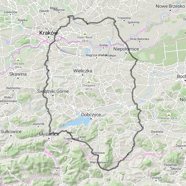 Map miniature of "Ultimate Challenge: Mountains and Castles" cycling inspiration in Małopolskie, Poland. Generated by Tarmacs.app cycling route planner