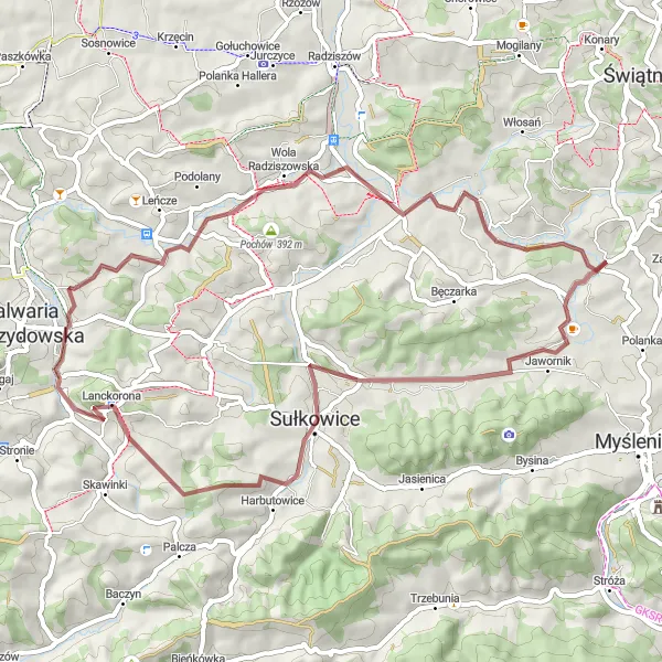 Miniatura mapy "Z Lanckorońską Górę i Głogoczowa" - trasy rowerowej w Małopolskie, Poland. Wygenerowane przez planer tras rowerowych Tarmacs.app