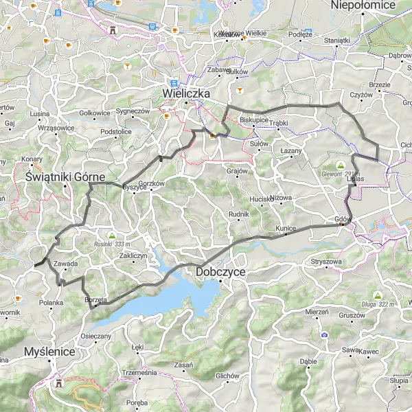 Miniatura mapy "Trasa przez Wieś Siepraw" - trasy rowerowej w Małopolskie, Poland. Wygenerowane przez planer tras rowerowych Tarmacs.app