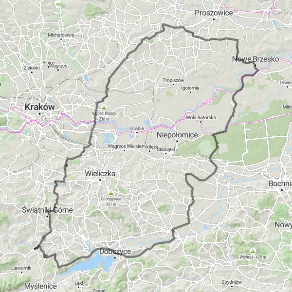 Miniatura mapy "Trasa przez Fort Kosocice" - trasy rowerowej w Małopolskie, Poland. Wygenerowane przez planer tras rowerowych Tarmacs.app