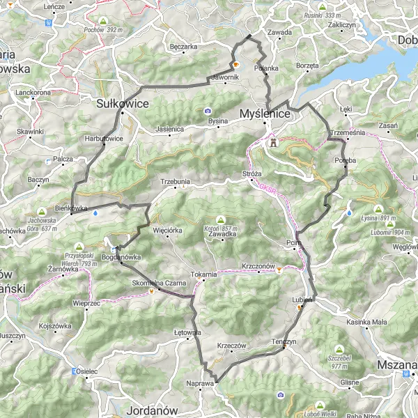 Miniatura mapy "Trasa przez Parszywkę" - trasy rowerowej w Małopolskie, Poland. Wygenerowane przez planer tras rowerowych Tarmacs.app