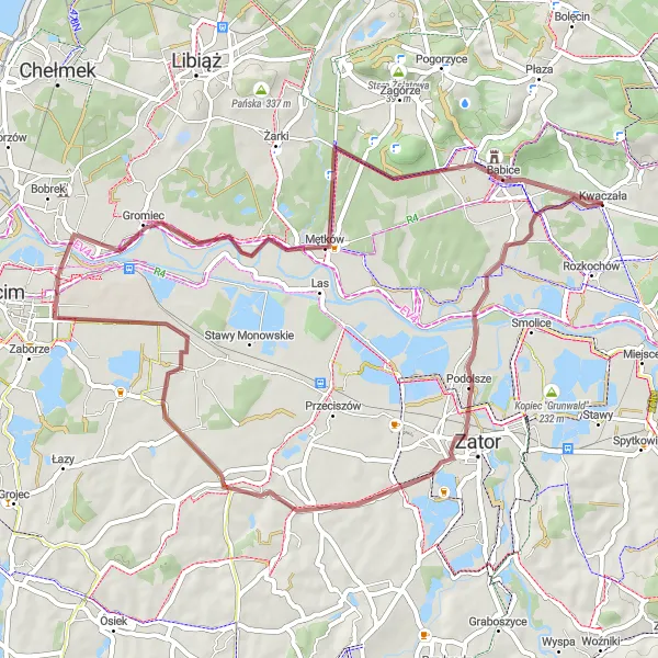 Map miniature of "The Scenic Escape" cycling inspiration in Małopolskie, Poland. Generated by Tarmacs.app cycling route planner