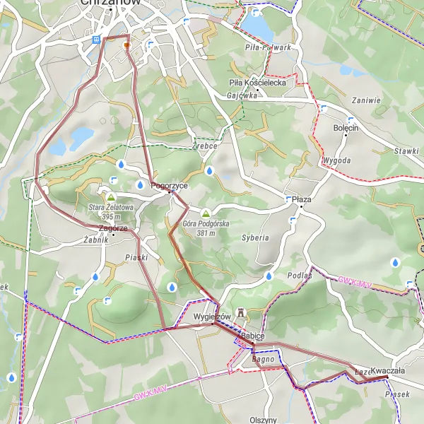Map miniature of "The Gravel Adventure" cycling inspiration in Małopolskie, Poland. Generated by Tarmacs.app cycling route planner