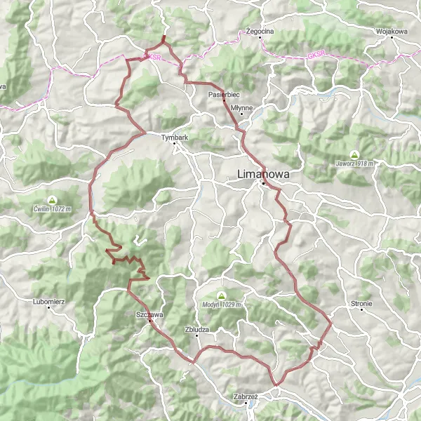 Map miniature of "Gravel Adventure in Małopolskie" cycling inspiration in Małopolskie, Poland. Generated by Tarmacs.app cycling route planner