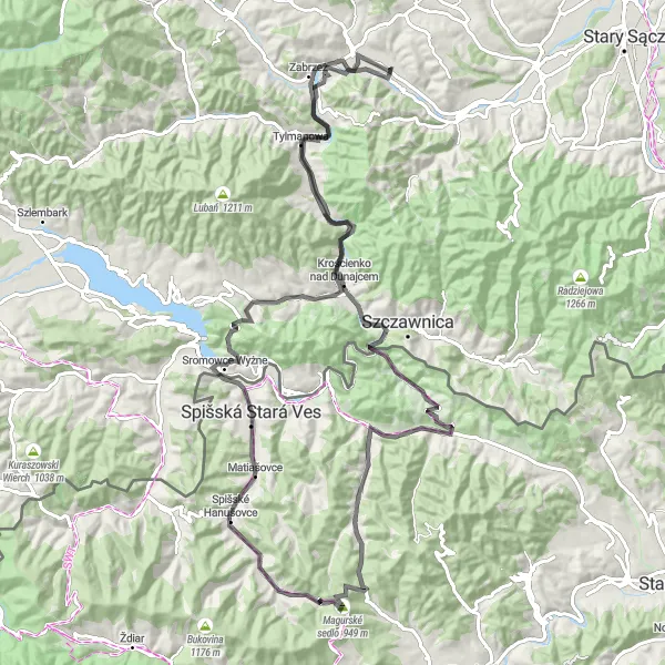 Map miniature of "Tatra Lakes Road Ride" cycling inspiration in Małopolskie, Poland. Generated by Tarmacs.app cycling route planner