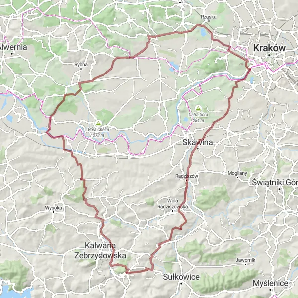 Map miniature of "All-Terrain Lanckorona Adventure" cycling inspiration in Małopolskie, Poland. Generated by Tarmacs.app cycling route planner