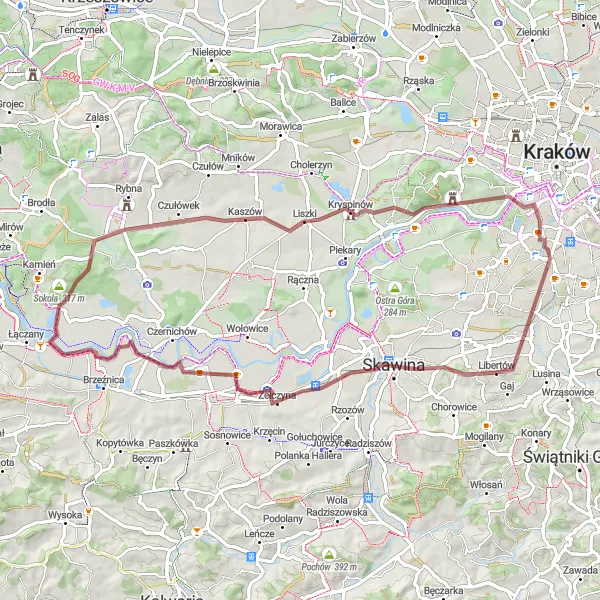 Map miniature of "Gravel Route - Libertów" cycling inspiration in Małopolskie, Poland. Generated by Tarmacs.app cycling route planner