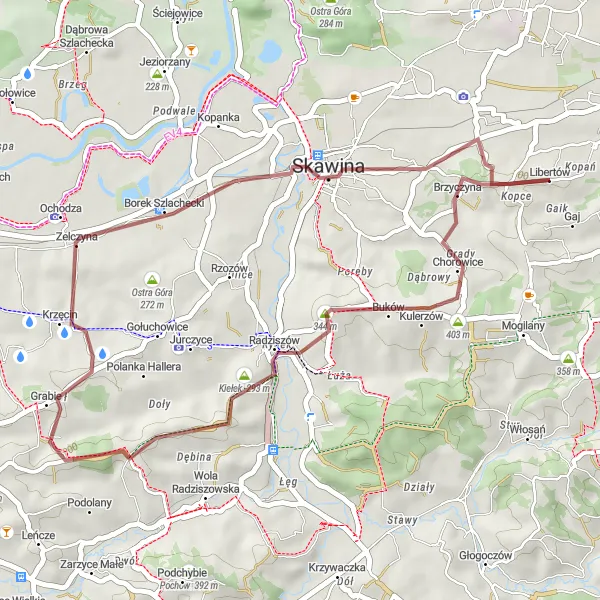 Map miniature of "The Chorowice Loop" cycling inspiration in Małopolskie, Poland. Generated by Tarmacs.app cycling route planner