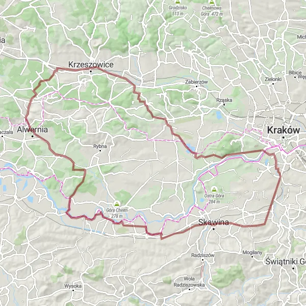 Map miniature of "Adventurous Gravel Route - Libertów" cycling inspiration in Małopolskie, Poland. Generated by Tarmacs.app cycling route planner