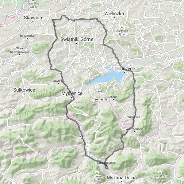 Map miniature of "Mountainous Adventure" cycling inspiration in Małopolskie, Poland. Generated by Tarmacs.app cycling route planner