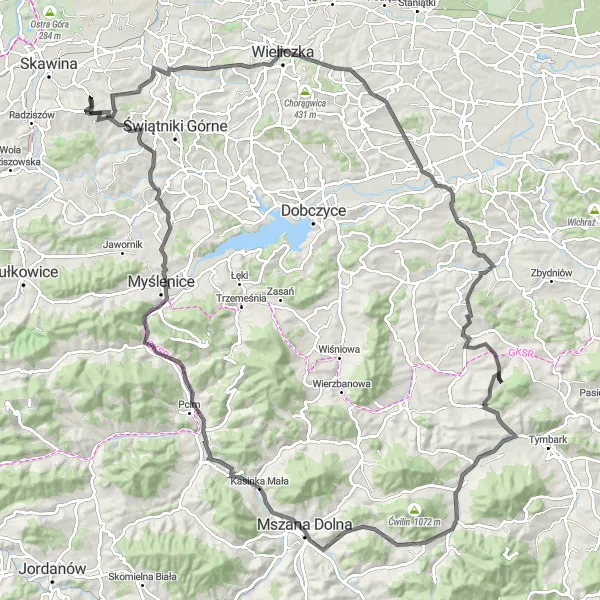 Map miniature of "Challenging Road Cycling Route - Libertów" cycling inspiration in Małopolskie, Poland. Generated by Tarmacs.app cycling route planner