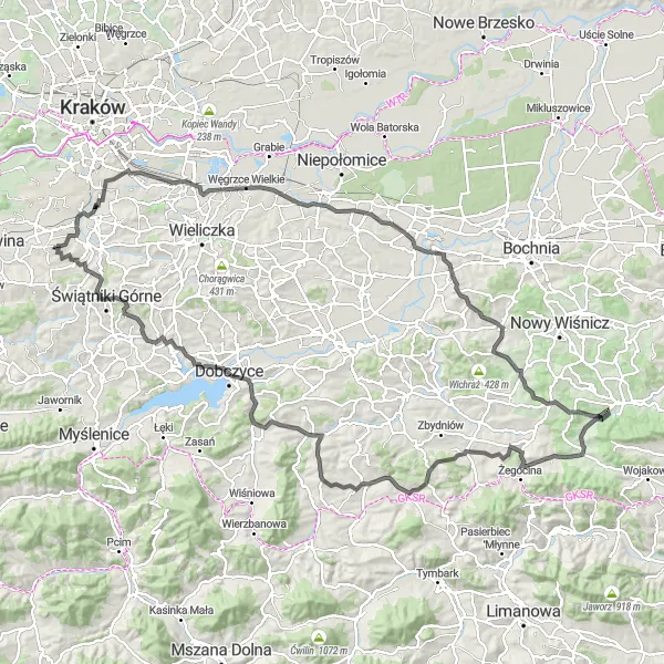 Miniatura mapy "Śladami Dworów i Zamków Małopolski" - trasy rowerowej w Małopolskie, Poland. Wygenerowane przez planer tras rowerowych Tarmacs.app