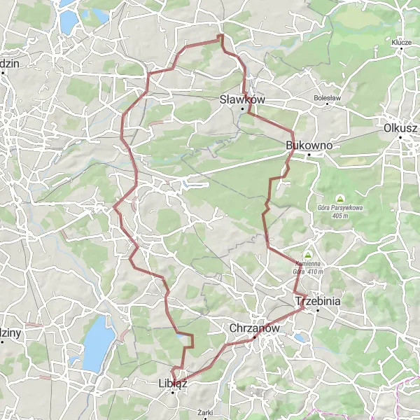 Map miniature of "Nature and History of Grodzisko" cycling inspiration in Małopolskie, Poland. Generated by Tarmacs.app cycling route planner