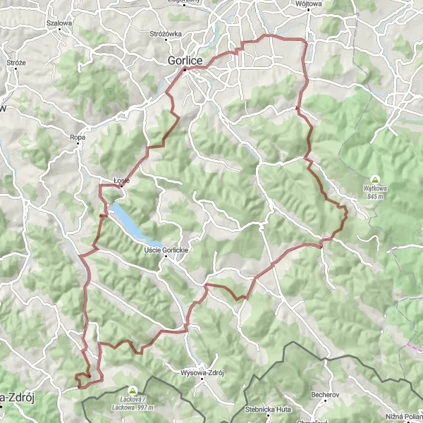 Map miniature of "The Gravel Adventure" cycling inspiration in Małopolskie, Poland. Generated by Tarmacs.app cycling route planner