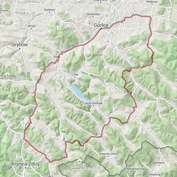 Map miniature of "Scenic Gravel Exploration in Lipinki" cycling inspiration in Małopolskie, Poland. Generated by Tarmacs.app cycling route planner