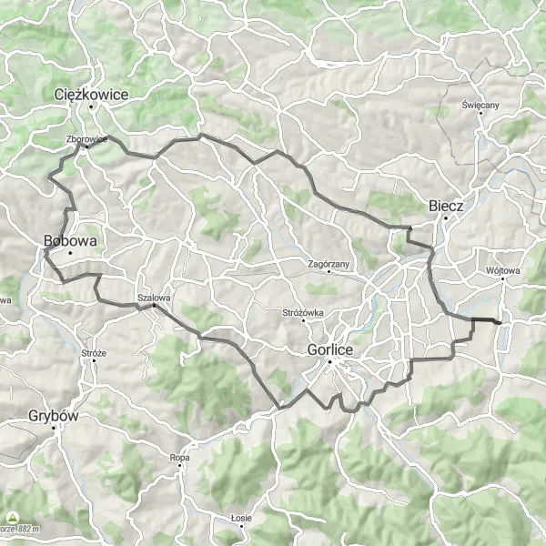 Map miniature of "Scenic Road Ride to Turza" cycling inspiration in Małopolskie, Poland. Generated by Tarmacs.app cycling route planner