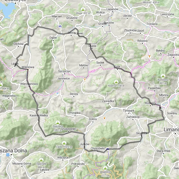 Miniatura mapy "Trasa z Lipnika przez Małopolskę" - trasy rowerowej w Małopolskie, Poland. Wygenerowane przez planer tras rowerowych Tarmacs.app