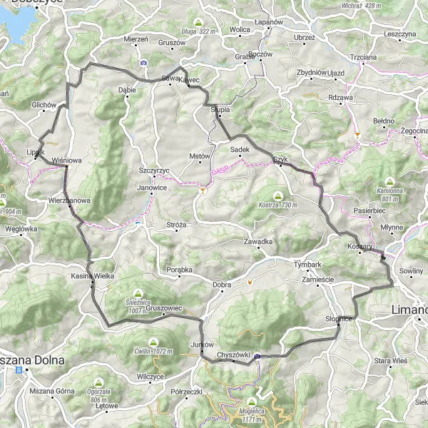 Map miniature of "Lipnik Road Cycling Loop" cycling inspiration in Małopolskie, Poland. Generated by Tarmacs.app cycling route planner