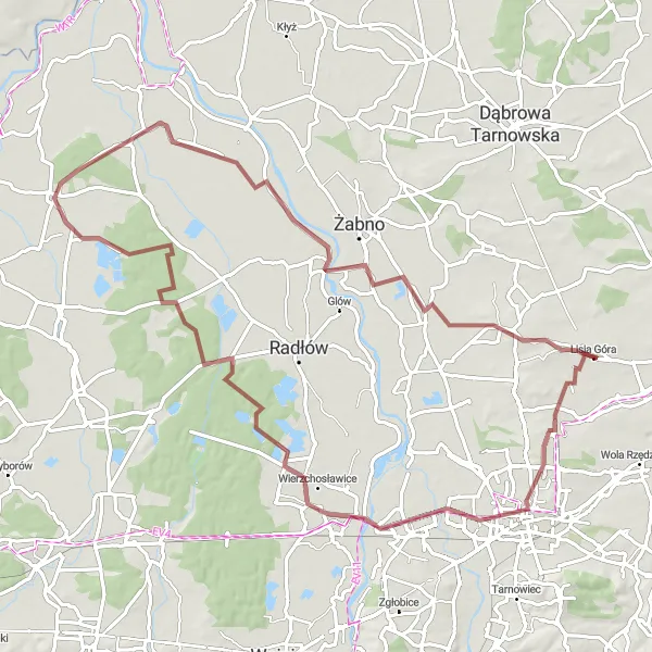 Map miniature of "Gravel Adventure to Lisia Góra and Beyond" cycling inspiration in Małopolskie, Poland. Generated by Tarmacs.app cycling route planner