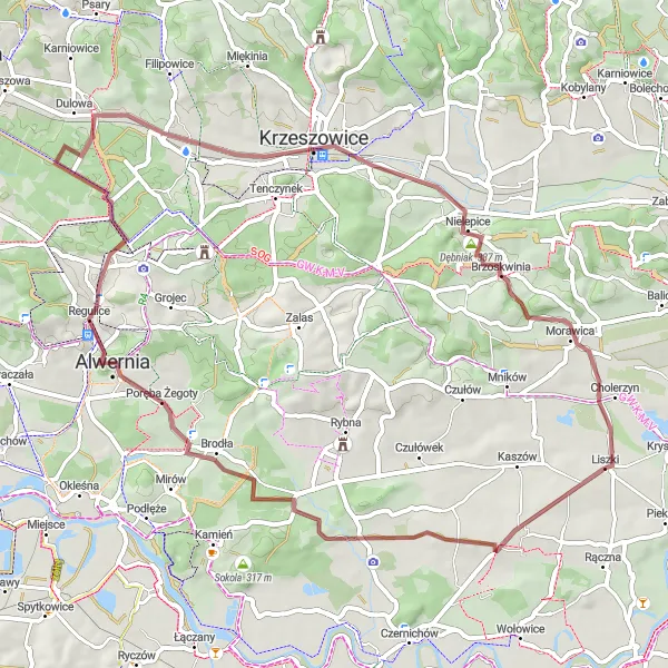 Map miniature of "Countryside Adventure to Dębniak" cycling inspiration in Małopolskie, Poland. Generated by Tarmacs.app cycling route planner