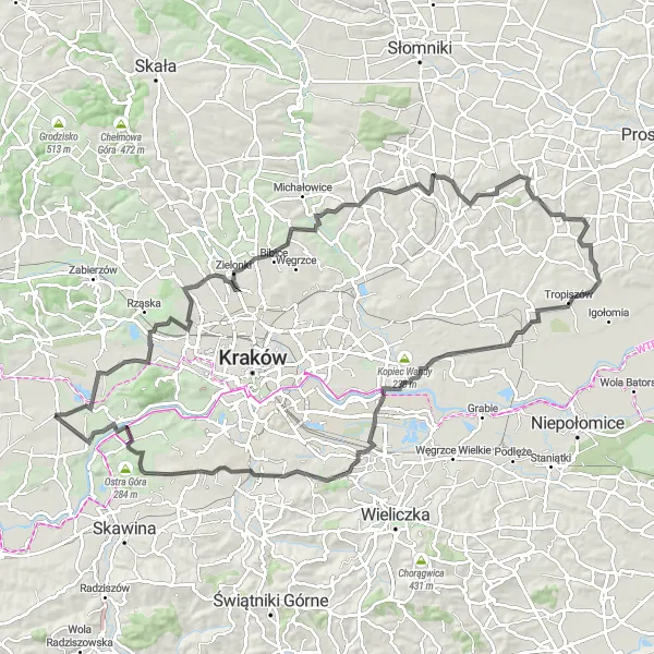 Miniatura mapy "Przejażdżka przez Więcławice Stare" - trasy rowerowej w Małopolskie, Poland. Wygenerowane przez planer tras rowerowych Tarmacs.app
