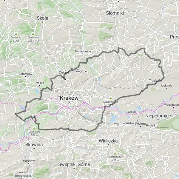 Map miniature of "Sowiniec Loop" cycling inspiration in Małopolskie, Poland. Generated by Tarmacs.app cycling route planner