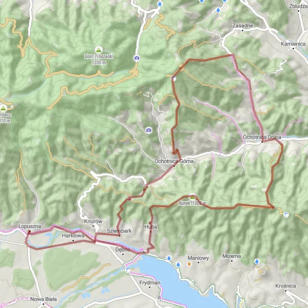Miniatura mapy "Trasa Gravel Majcherek" - trasy rowerowej w Małopolskie, Poland. Wygenerowane przez planer tras rowerowych Tarmacs.app