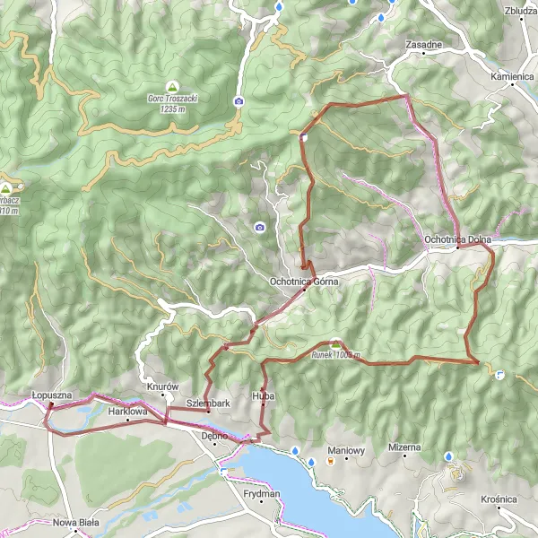 Map miniature of "Gravel Adventure in the Beskids" cycling inspiration in Małopolskie, Poland. Generated by Tarmacs.app cycling route planner