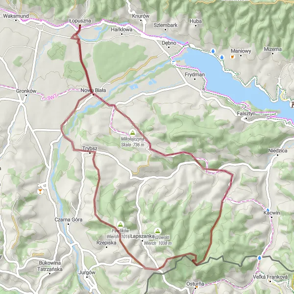 Map miniature of "Hidden Trails of Podhale" cycling inspiration in Małopolskie, Poland. Generated by Tarmacs.app cycling route planner