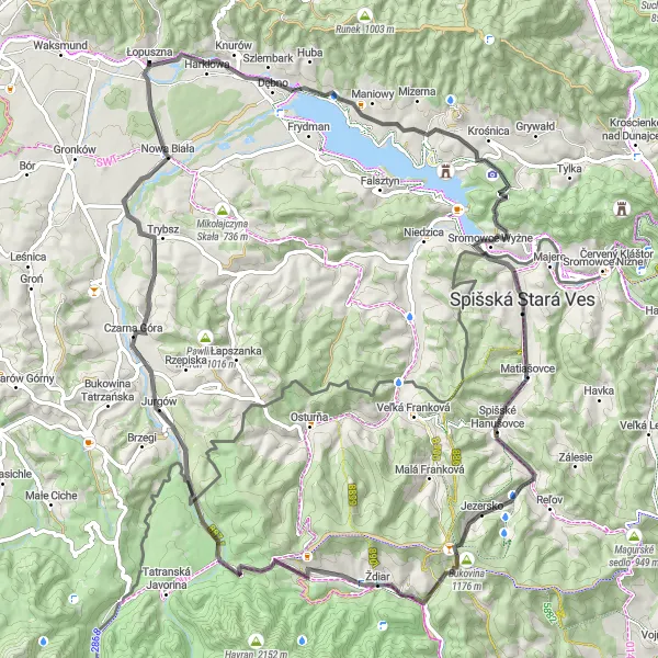 Map miniature of "Tatra Mountain Loop" cycling inspiration in Małopolskie, Poland. Generated by Tarmacs.app cycling route planner