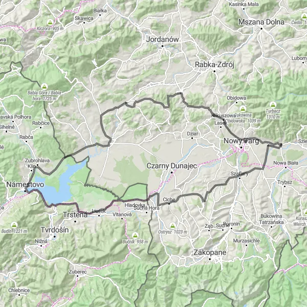 Map miniature of "Tatra Grand Tour" cycling inspiration in Małopolskie, Poland. Generated by Tarmacs.app cycling route planner