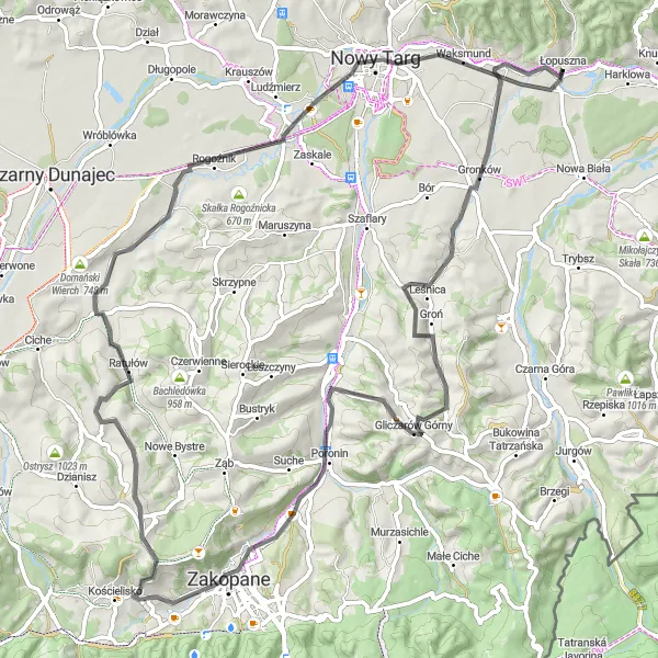 Map miniature of "Tatras Explorer" cycling inspiration in Małopolskie, Poland. Generated by Tarmacs.app cycling route planner