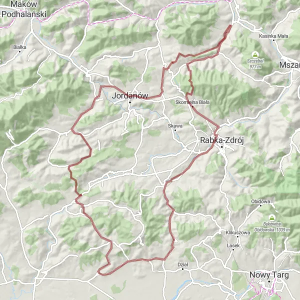 Map miniature of "Windy Mountain Adventure" cycling inspiration in Małopolskie, Poland. Generated by Tarmacs.app cycling route planner