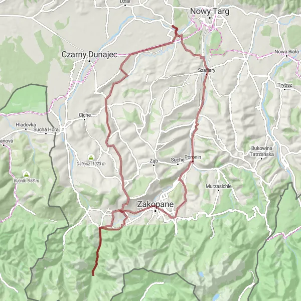 Map miniature of "Koci Zamek - Gorales Route" cycling inspiration in Małopolskie, Poland. Generated by Tarmacs.app cycling route planner