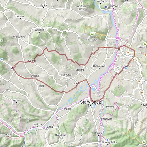 Map miniature of "Scenic Gravel Adventure" cycling inspiration in Małopolskie, Poland. Generated by Tarmacs.app cycling route planner