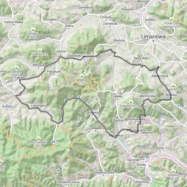 Miniatura mapy "Trasa wspinaczkowa przez Golców" - trasy rowerowej w Małopolskie, Poland. Wygenerowane przez planer tras rowerowych Tarmacs.app