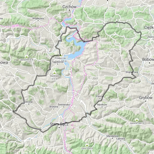 Map miniature of "Scenic Road Ride" cycling inspiration in Małopolskie, Poland. Generated by Tarmacs.app cycling route planner