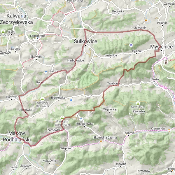 Miniatura mapy "Wędrówka po Sułkowicach" - trasy rowerowej w Małopolskie, Poland. Wygenerowane przez planer tras rowerowych Tarmacs.app